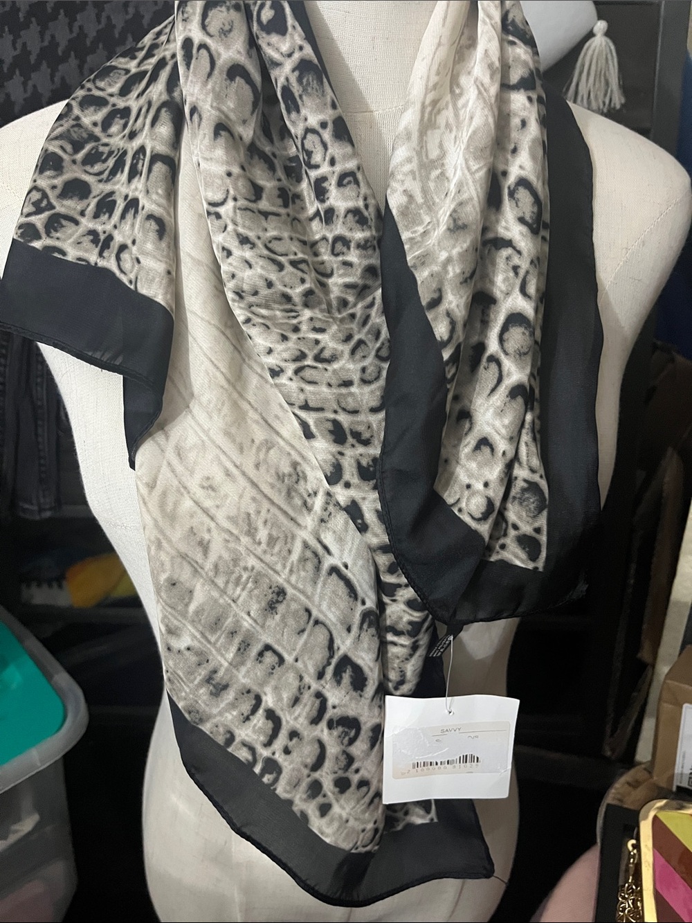 Neutral Animal Print Silk feel Scarf with Black Border savvy fashion BNWT